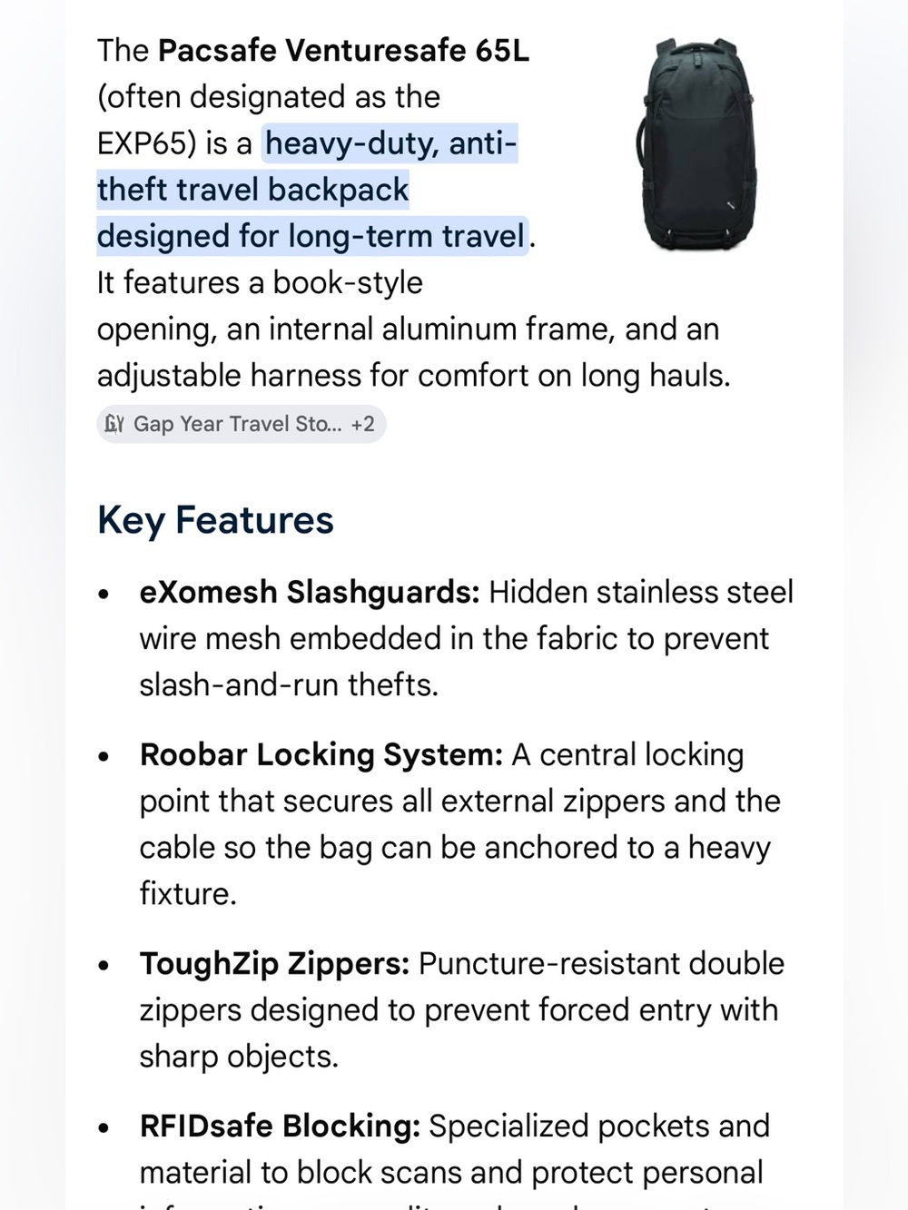 Antitheft PacSafe VentureSafe EXP65 - Picture 6 of 8